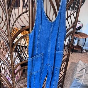 We The Free People Adjustable Blue Denim Overalls